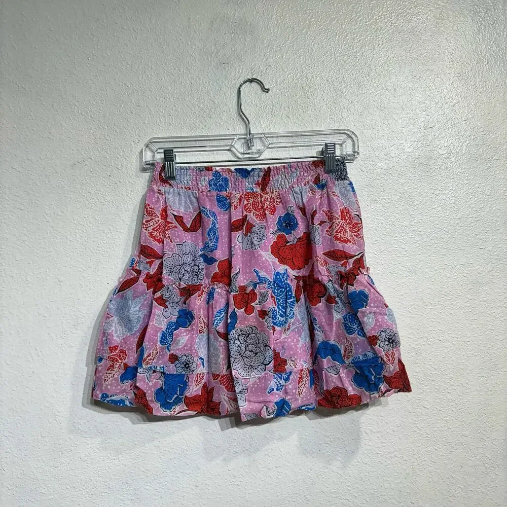 BB Dakota by Steve Madden Pink Floral Print Tiered Ruffle Mini Skirt Sz XS NWT